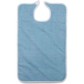 Terry Adult Bib w/ Hook & Loop Strap, 21"L x 33"W, Blue, 12 Pack