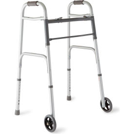 Two Button Folding Walker w/ 5" Casters, Silver, 4 Pack