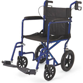 Basic Aluminum Transport Wheelchair w/ Swing Away Footrests, 18"W Seat, Blue Frame