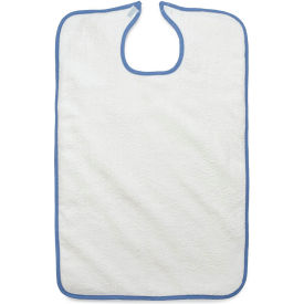 Terry Adult Bib w/ Hook & Loop Strap, 10 oz., 33"L x 21"W, White, 12 Pack