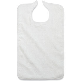 Terry Adult Bib w/ Hook & Loop Strap, 18"L x 30"W, White, 12 Pack