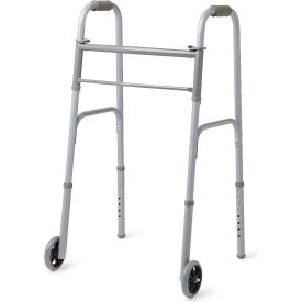 Basic Two Button Folding Walker w/ 5" Casters, Silver, 4 Pack
