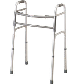 Extra Wide Adult Bariatric Two Button Folding Walker w/o Casters, Silver