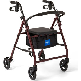 Basic Steel Rollator w/ 6" Casters, Burgundy