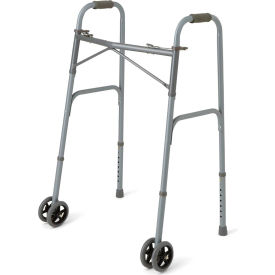 Adult Bariatric Two Button Folding Walker with 5" Casters, Silver
