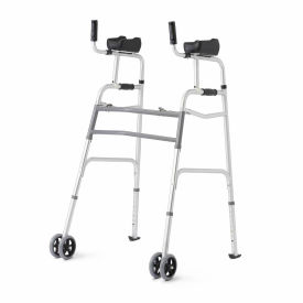 Aluminum Upright Folding Walker with 5" Casters, Chrome