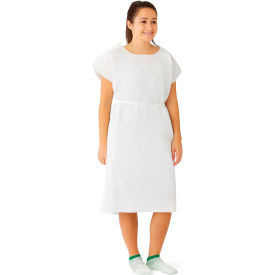 Disposable Patient Gowns with Opening & Belt, 30" x 42", White, 50 Pack