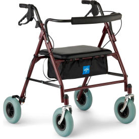 Bariatric Steel Rollator w/ 8" Casters, Burgundy