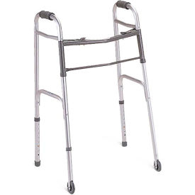 Adult Two Button Folding Walker w/ 3" Casters, Silver, 4 Pack