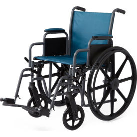 K1 Basic Wheelchair w/ Desk-Length Arms & Swing Away Footrests, Teal, 18"W Seat