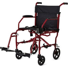Ultralight Aluminium Transport Wheelchair, 19"W Seat, Red Frame