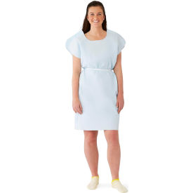 Deluxe Disposable Patient Gowns w/ Opening & Belt, 30" x 42", Blue, 50 Pack