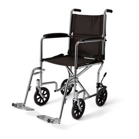Basic Steel Transport Wheelchair, 19"W Seat, Silver Frame