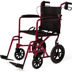 Basic Aluminum Transport Wheelchair w/ Swing Away Footrests, 18"W Seat, Red Frame
