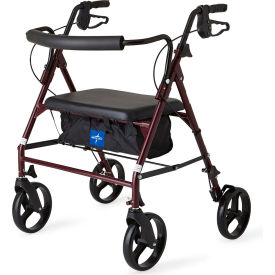 Basic Steel Bariatric Rollator w/ 8" Casters, Burgundy