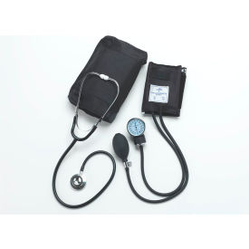 Dual-Head Stethoscope & Handheld Aneroid Sphygmomanometer Combination Kit, Adult, Black