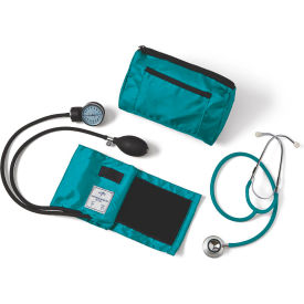 Dual-Head Stethoscope & Handheld Aneroid Sphygmomanometer Combination Kit, Adult, Teal