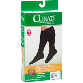 Compression Hosiery w/ 30-40 mmHg, Knee High, Large Size C, Regular, Tan