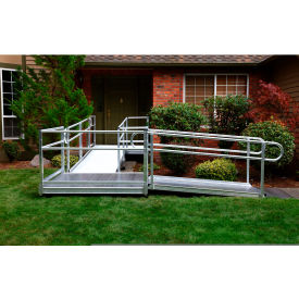 Pathway Wheelchair Ramp Kit, L Shaped, Aluminum, 5' Turn Platform, 20'L x 36"W
