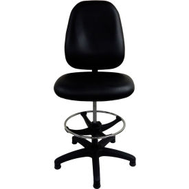 Workbench High Back Chair with Adjustable Footring and Non-Marking Glides, Vinyl, Black