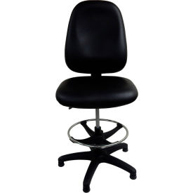 Workbench High Back Chair with Deluxe Ergonomic Seat and Adjustable Footring, Vinyl, Black