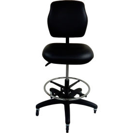 Workbench Chair with Backrest & Industrial Locking Casters, Vinyl, Black