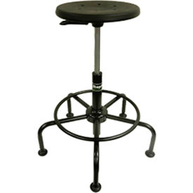 Workbench Round Stool w/ Pneumatic Seat Height Range & Tubular Base, PUR, Black