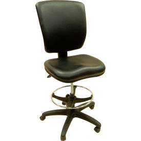 Chair w/ Backrest, Adjustable Footring & Hard Floor Casters, Vinyl, Black