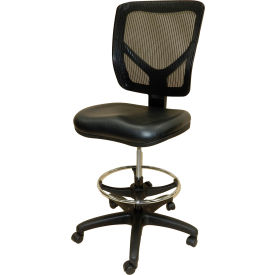 Chair w/ Mesh Backrest, Adjustable Footring & Hard Floor Casters, Vinyl, Black