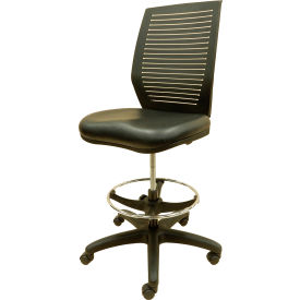 Chair w/ Plastic Backrest, Adjustable Footring & Hard Floor Casters, Vinyl, Black