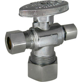1/4 Turn Dual Outlet Stop, Chrome, 5/8" OD Comp x 3/8" OD Comp x 1/4" OD Comp