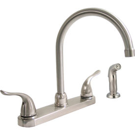 Double Lever Kitchen Faucet Side Spray & Euro Design Lever Handle, Brushed Nickel