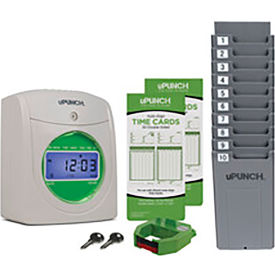 Electronic Time Clock w/ 100 Time Cards, 2 Keys, 1 Ribbon & 1 Rack, White & Green