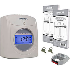 Electronic Time Clock w/ 100 Time Cards, 1 Ribbon & 2 Keys, White & Gray
