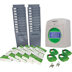 Electronic Time Clock w/ 250 Time Cards, 4 Ribbons, 4 Keys & 2 Racks, White & Green