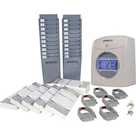 Electronic Time Clock w/ 350 Time Cards, 6 Ribbons, 4 Keys & 2 Racks, White & Gray
