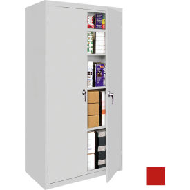 Storage Cabinet, 5 Fixed Shelves, 36"W x 24"D x 72"H, Red, All-Welded