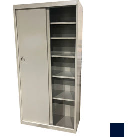 Sliding Door Storage Cabinet, 36"W x 21"D x 72"H, Navy Blue, All-Welded
