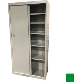 Sliding Door Storage Cabinet, 36"W x 21"D x 72"H, Pure Green, All-Welded