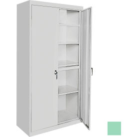 Storage Cabinet, 4 Adj. Shelves, 24"W x 18"D x 72"H, Pastel Green, All-Welded