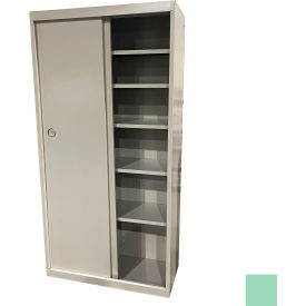 Sliding Door Storage Cabinet, 36"W x 21"D x 72"H, Pastel Green, All-Welded