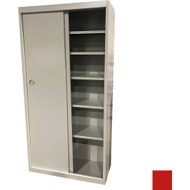 Sliding Door Storage Cabinet, 36"W x 21"D x 72"H, Signal Red, All-Welded