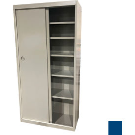Sliding Door Storage Cabinet, 36"W x 21"D x 72"H, Signal Blue, All-Welded