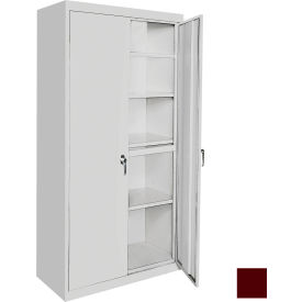 Storage Cabinet, 4 Adjustable Shelves, 24"W x 18"D x 72"H, Wine Red, All-Welded