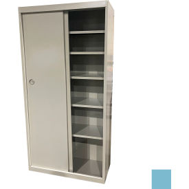 Sliding Door Storage Cabinet, 36"W x 21"D x 72"H, Denim Blue, All-Welded