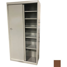 Sliding Door Storage Cabinet, 36"W x 21"D x 72"H, Walnut, All-Welded