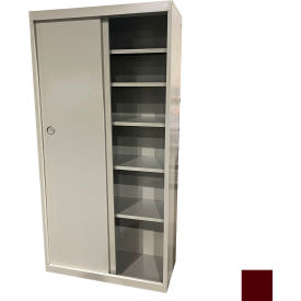 Sliding Door Storage Cabinet, 36"W x 21"D x 72"H, Wine Red, All-Welded