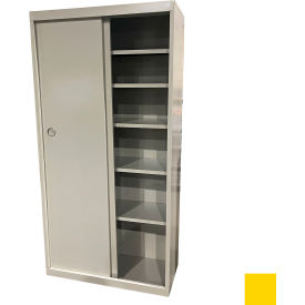 Sliding Door Storage Cabinet, 36"W x 21"D x 72"H, Yellow, All-Welded