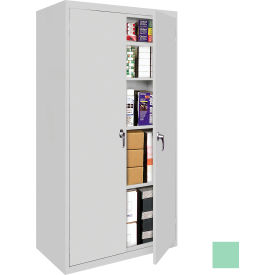 Storage Cabinet, 5 Fixed Shelves, 36"W x 24"D x 72"H, Pastel Green, All-Welded