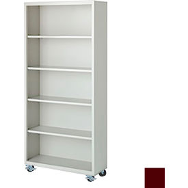 Bookcase, Assembled, 36W x 18D x 75H, Wine Red
